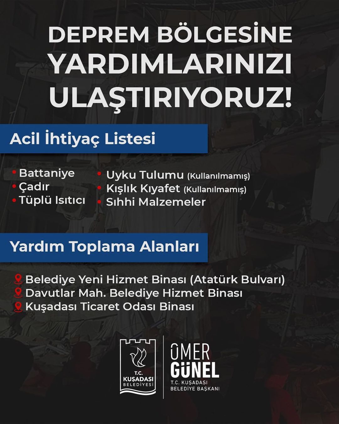 Deprem Bölgesine Yardımlarınızı ulaştırıyoruz!